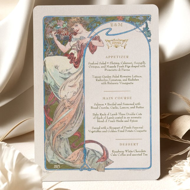 Menu Art Nouveau Wedding Dinner by Mucha Invitation (Creator Uploaded)