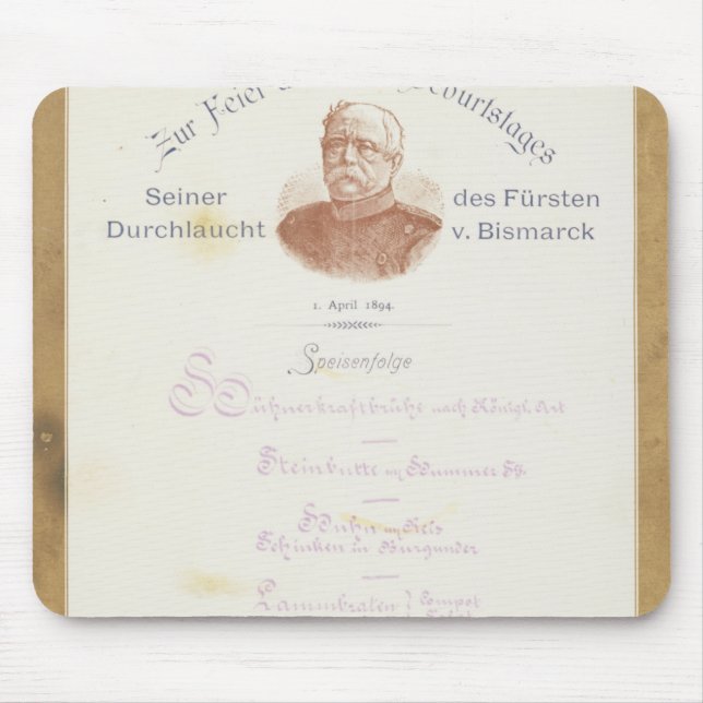 Menu at Prince von Bismarcks Mouse Mat (Front)
