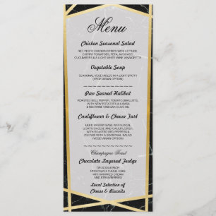 Menu Black Marble Gold Wedding Reception Cards