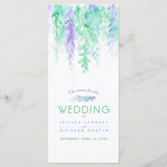 Menu blue cascading green vine art watercolor pack (Front)
