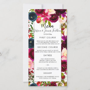 Menu Burgundy, Blush+Navy Watercolor Flowers Card