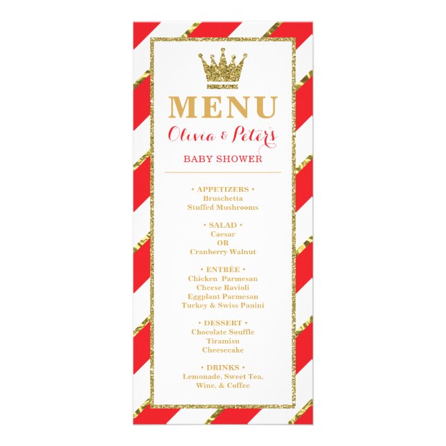 Menu Card, Baby Shower, Prince, 25 Pack (Front)