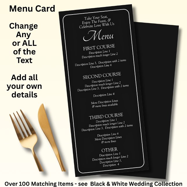 Menu Card - Black White - Add your own details (Creator Uploaded)