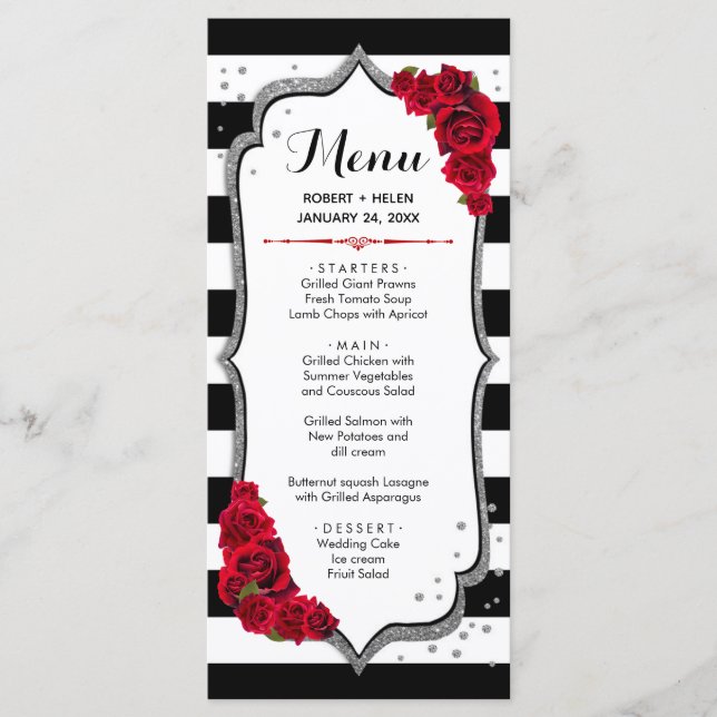 Menu Card - Black White Silver Red  (Front)