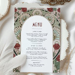 Menu Card Burgundy Art Nouveau Mucha<br><div class="desc">Elevate your dining experience with our stunning menu card, featuring Navy Blue Bougainvilleas and ornate details inspired by Alphonse Mucha's iconic Art Nouveau style. Printed with real foil, this menu card is a true masterpiece that adds elegance and sophistication to any event. The intricate details surrounding the menu information on...</div>
