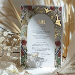 Menu Card Burgundy Gold Art Nouveau Mucha<br><div class="desc">Elevate your dining experience with our stunning menu card, featuring burgundy Bougainvilleas and ornate details inspired by the iconic Art Nouveau style of Alphonse Mucha. Printed with real foil, this menu card is a true masterpiece that adds elegance and sophistication to any event. The intricate details surrounding the menu information...</div>