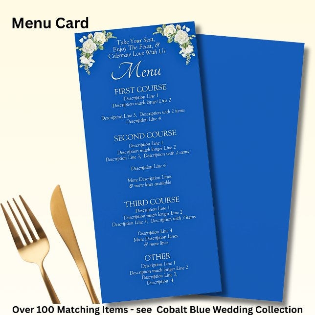 Menu Card - Cobalt Blue & White Roses (Creator Uploaded)