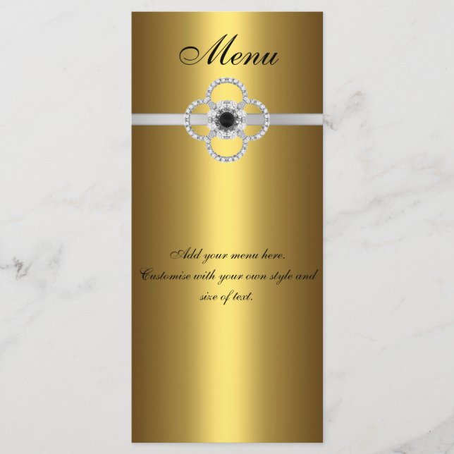 Menu Card Gold Black Silver Diamond Jewel (Front)