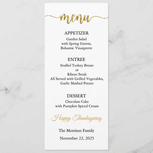 Menu Card, Thanksgiving Menu, Dinner, Lunch Invitation (Front)