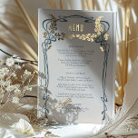 Menu Card Vintage Art Nouveau Teal Gold Foil<br><div class="desc">Menu Card in Art Nouveau style for your vintage-themed wedding in a floral, romantic, and whimsical design. Classic flourishes complement classic art deco fonts. Please enter your custom information, and you're done. If you wish to change the design further, click the blue "Customise It" button. Thank you so much for...</div>