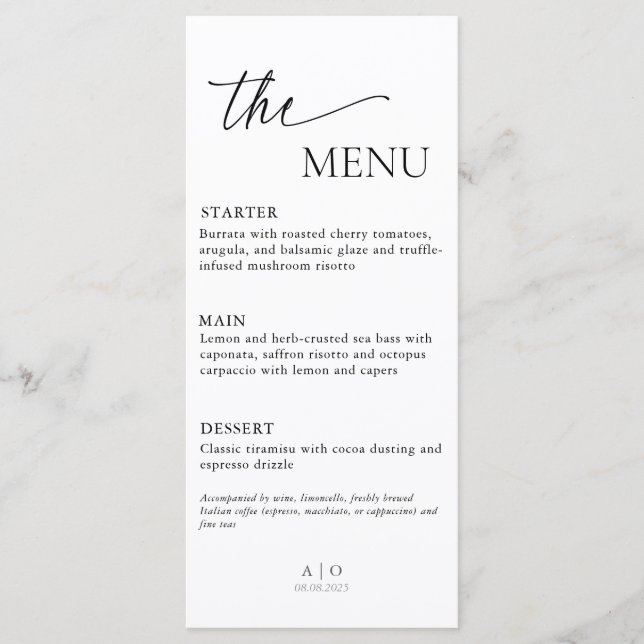 Menu Card Wedding, Elegant Dinner Menu, Minimalist (Front)