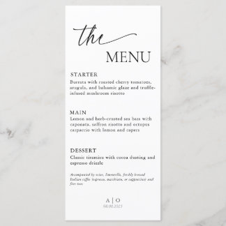 Menu Card Wedding, Elegant Dinner Menu, Minimalist