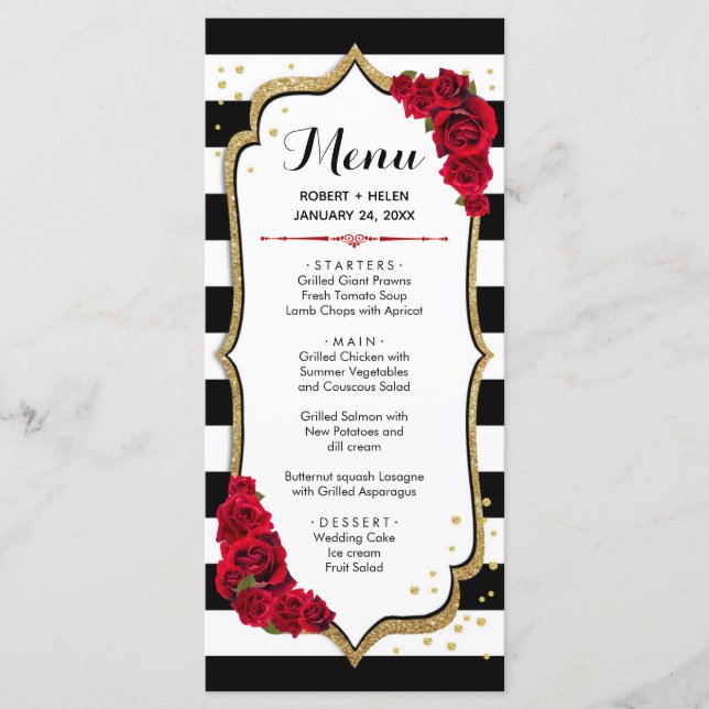 Menu Card - White Black Red Gold (Front)