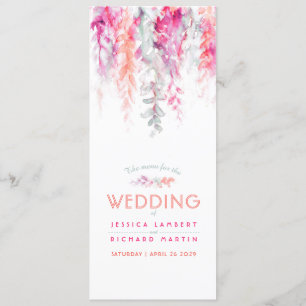 Menu cascading coral orange pink floral watercolor