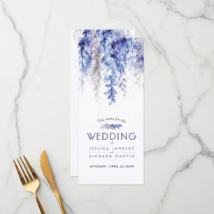 Menu cascading watercolor blue grey winter wedding