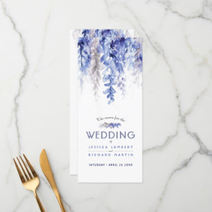 Menu cascading watercolor blue grey winter wedding