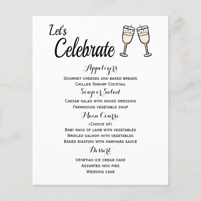 Menu Champagne Glasses Black And White Wedding (Front)