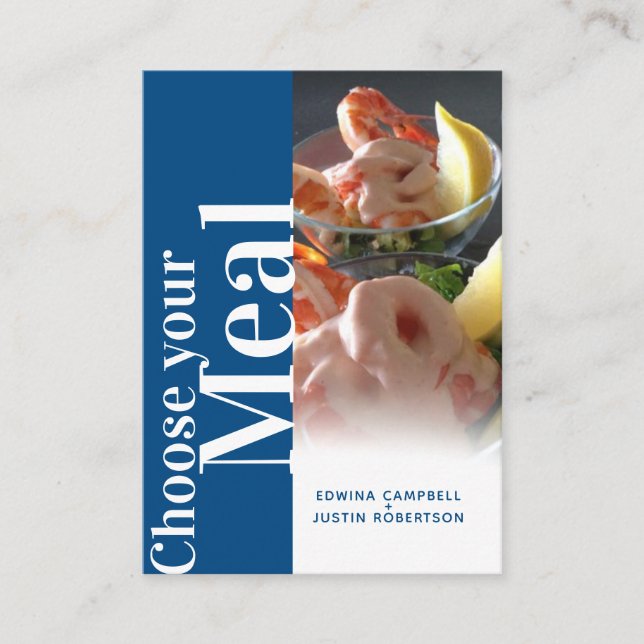 Menu choice meal options bold text blue photo (Front)