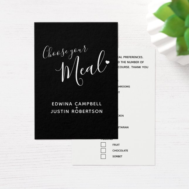 Menu choice meal options script text black cards (Desk)