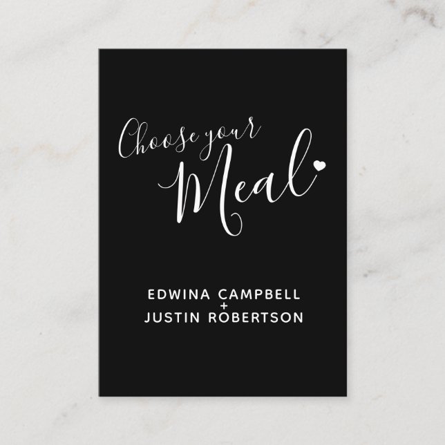 Menu choice meal options script text black cards (Front)