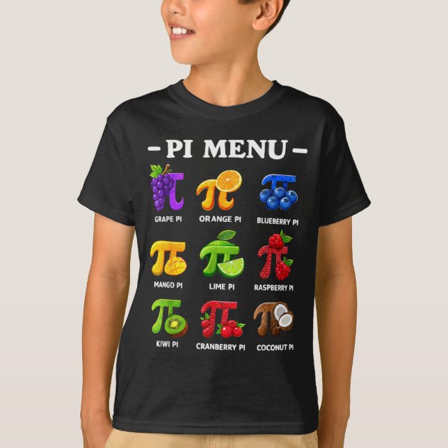 Menu day 3,14 math teacher symbol funny pie pun  T-Shirt (Front)