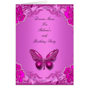 Menu Dinner Card Pink Butterfly Floral