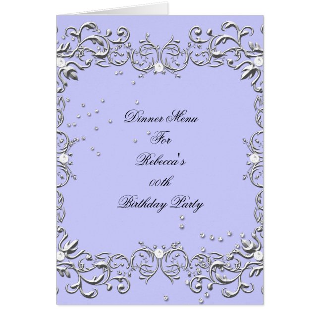 Menu Dinner Card Silver Blue Diamond (Front)