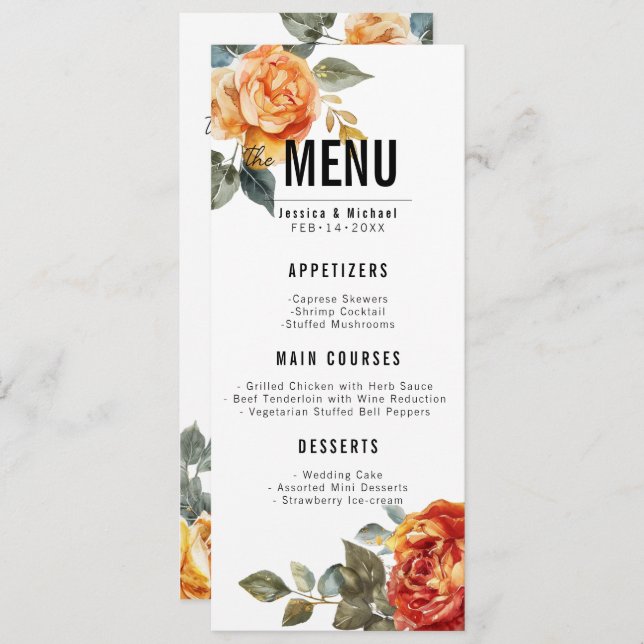 Menu + Drinks Marble Dreams Orange Rose  (Front/Back)