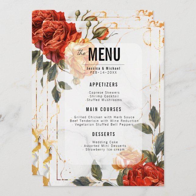 Menu + Drinks Marble Dreams Orange Rose  (Front/Back)