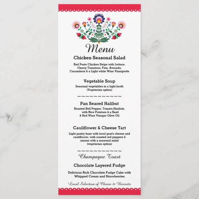Menu Fiesta Party Mexican Red Wedding Reception (Front)