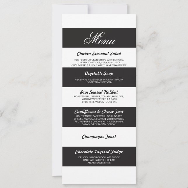 Menu Floral Black White Elegant Wedding Reception Invitation (Front)