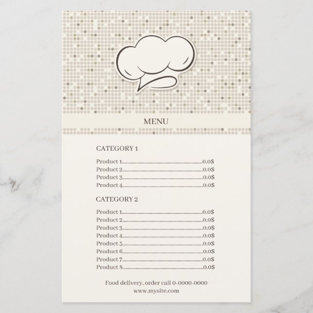 Menu Food Delivery Order Cook Cap Price List (Front)