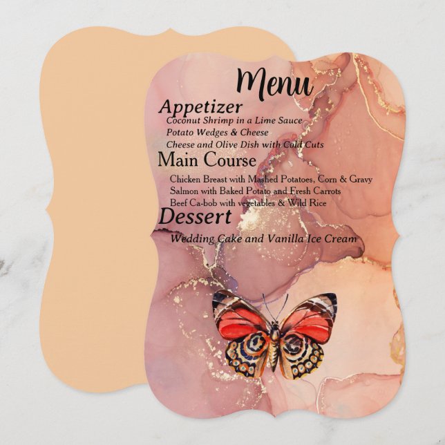 Menu for Fall Wedding Event w Tree & Butterflies (Front/Back)