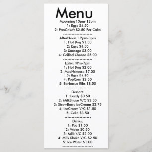 Menu For resturant