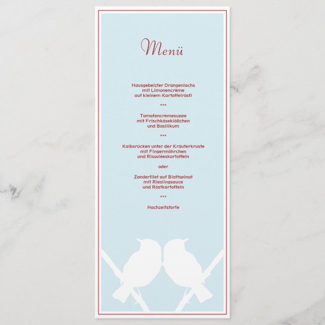 menu for your wedding menu (turquoise red white) (Front)