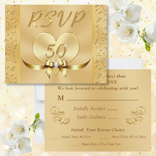 Menu Gold RSVP Cards for 50th Wedding Anniversary