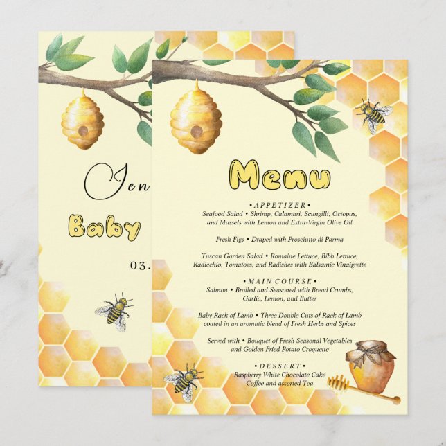 Menu Little Bee Baby Shower (Front/Back)