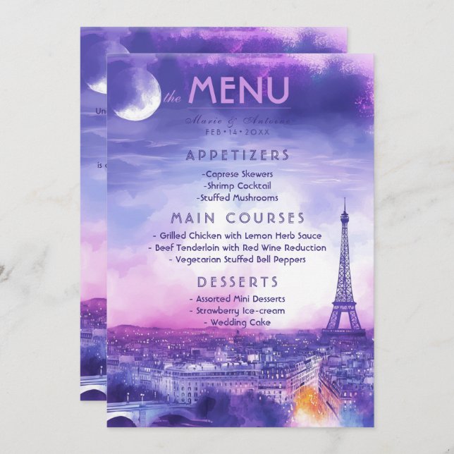 Menu + lovely text Amour Éternel  (Front/Back)