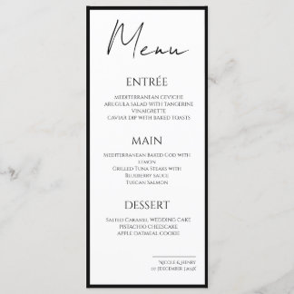 Menú Minimalista Bordes Negros Boda Elegante Menu