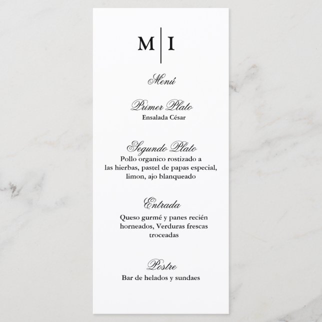 Menu minimalista para cualquier evento (Front)