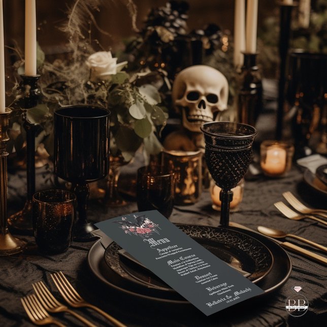 Menu Modern Gothic Rosewood Floral And Bat (Creator Uploaded)