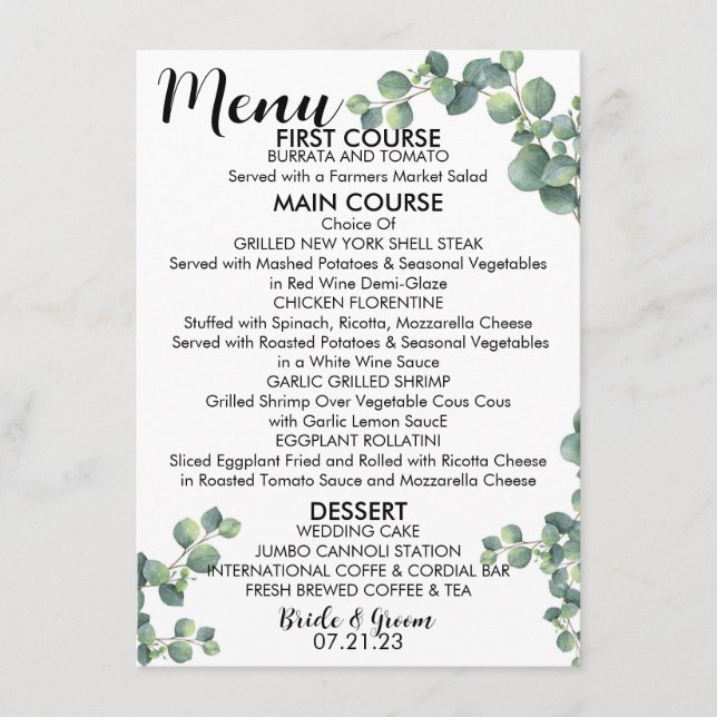 Menu Options (Front)