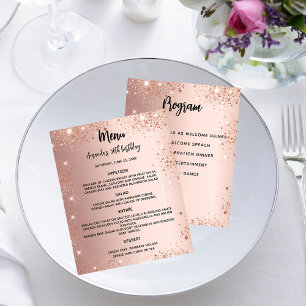 Menu program rose gold glitter birthday party