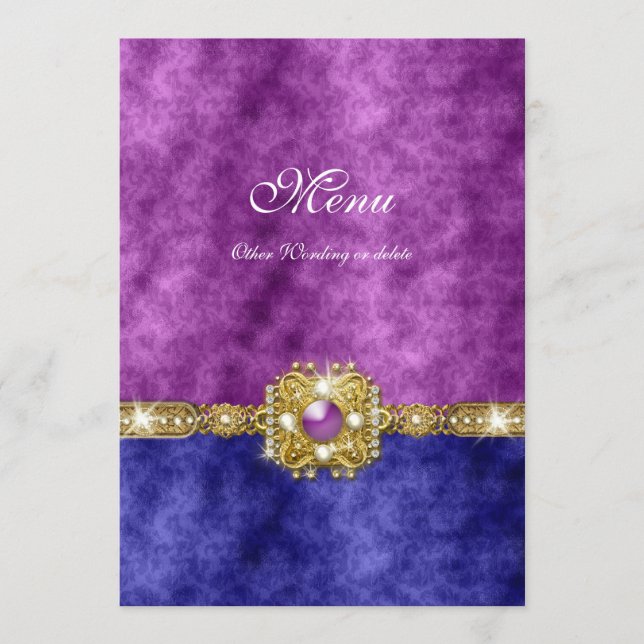 menu purple blue damask bling fashion (Front)