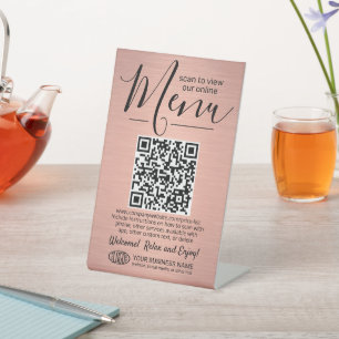 Menu QR Code Generator & Logo Brushed Pink Colour Pedestal Sign