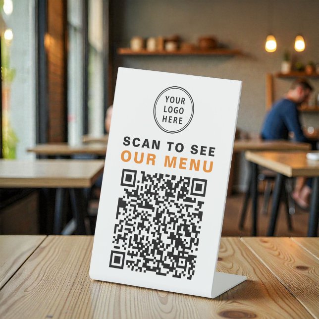 Menu QR Code Restaurant Cafe Logo Pedestal Sign (Menu QR Code Restaurant Cafe Logo Pedestal Sign)