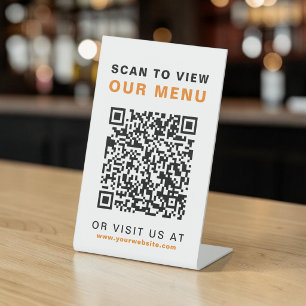 Menu QR Code Restaurant Cafe Pedestal Sign