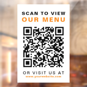 Menu QR Code Restaurant Cafe Window Cling