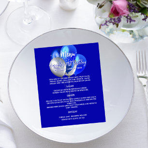 Menu royal blue white balloons birthday