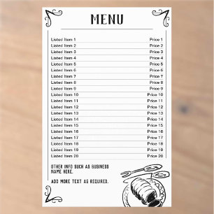 Menu Sheet to use as a Template